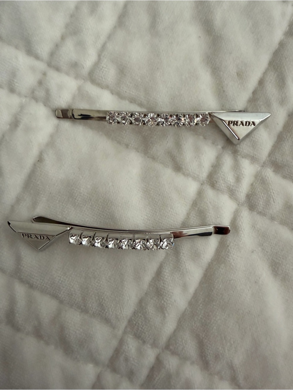 New Prada rhinestone hair clips.